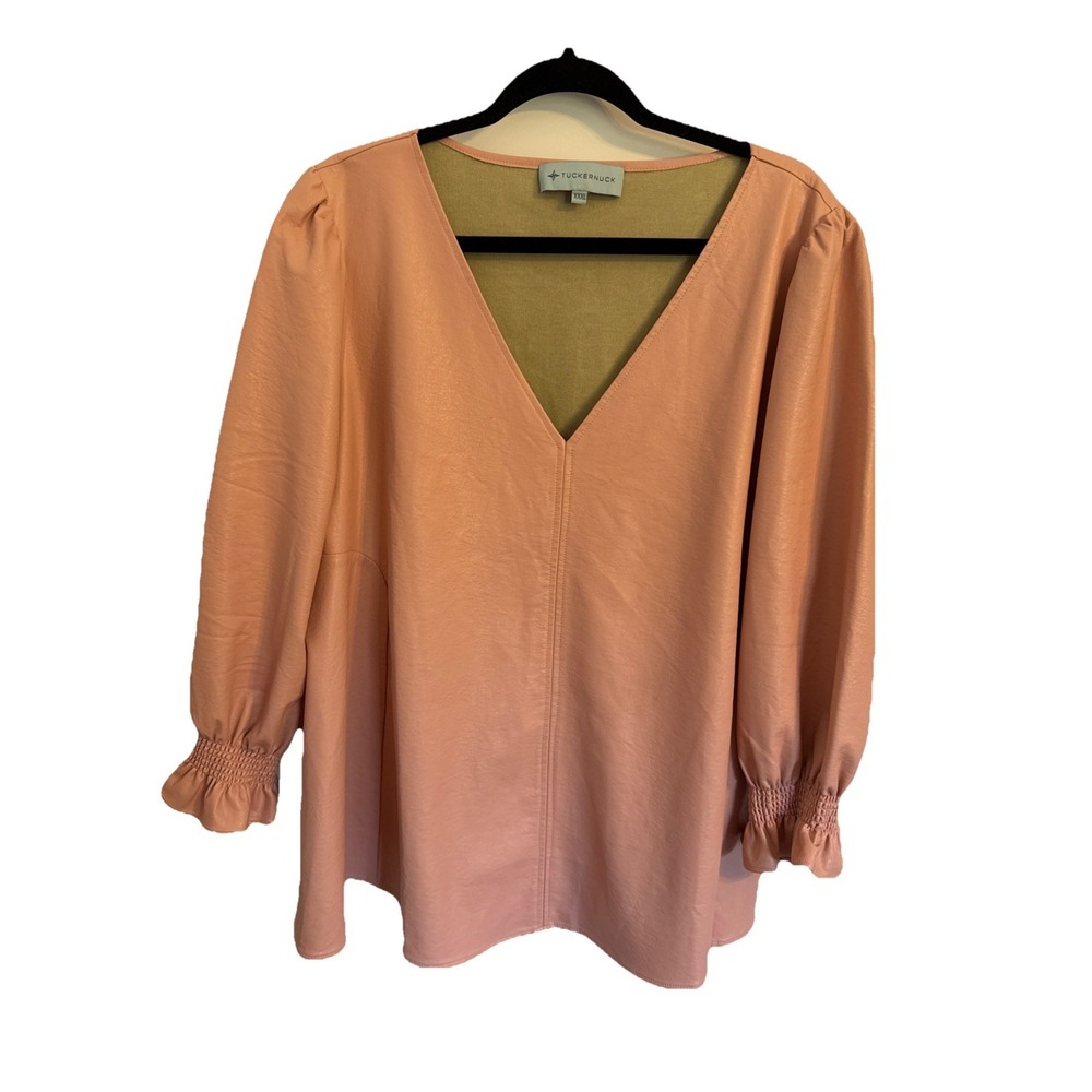 Tuckernuck Women's Easton‎ Ruffle Sleeve Swing Blouse Faux Leather Size XXXL